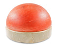 Round pink salt stone with a beige base on a white background