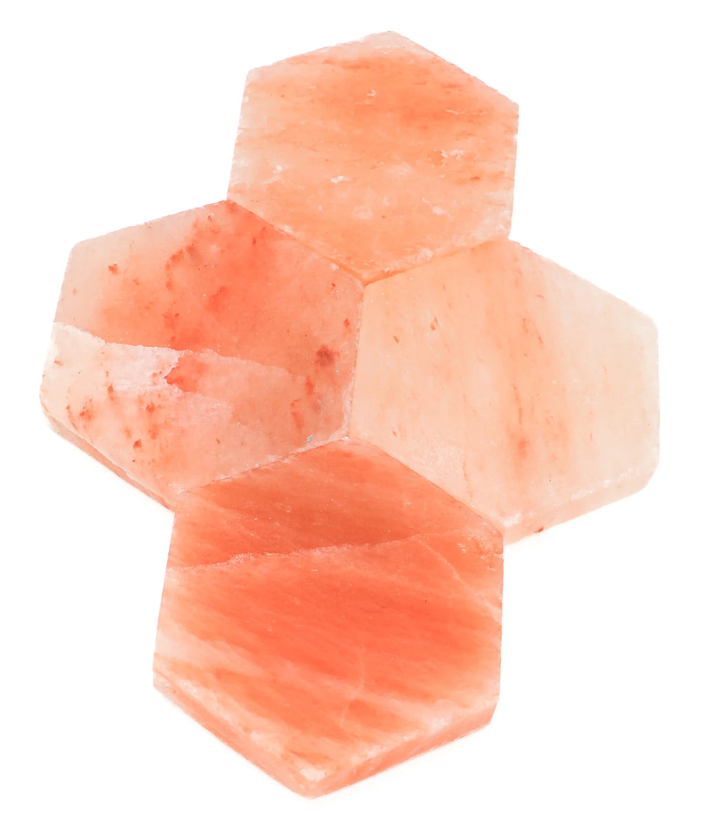 Hexagonal pink salt  on a white background