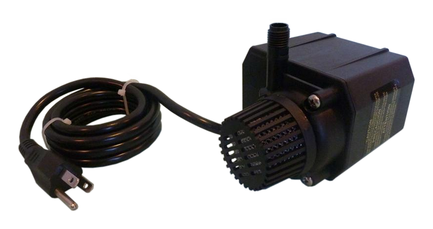 Black pump with power cable on a white background