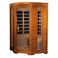 Wooden infrared sauna with glass doors on a white background