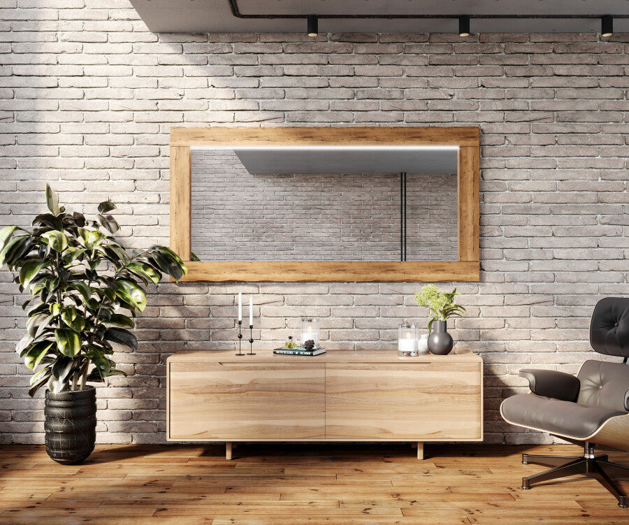 ARTFORMA Oak wooden illuminated mirror with rectangular frame L224