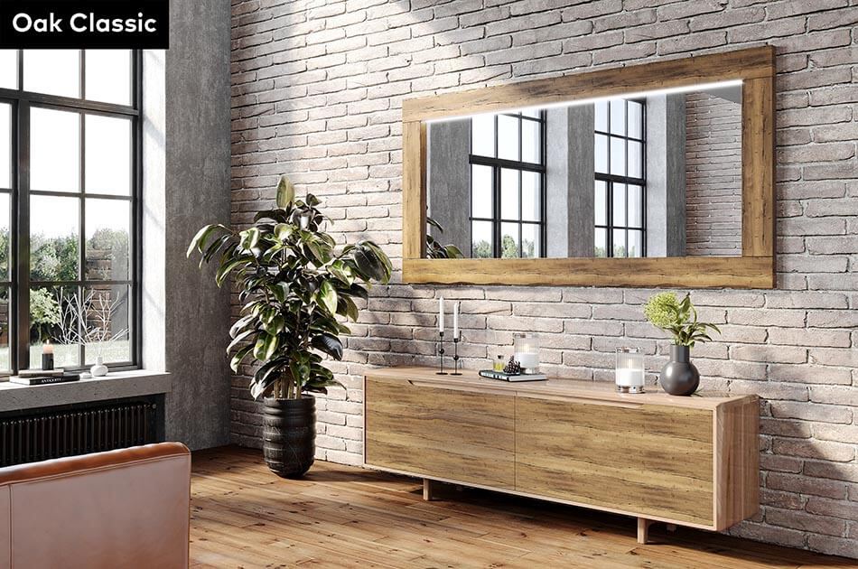 ARTFORMA Oak wooden illuminated mirror with rectangular frame L224