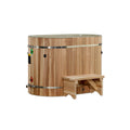 Wooden cold tub with a step on a white background