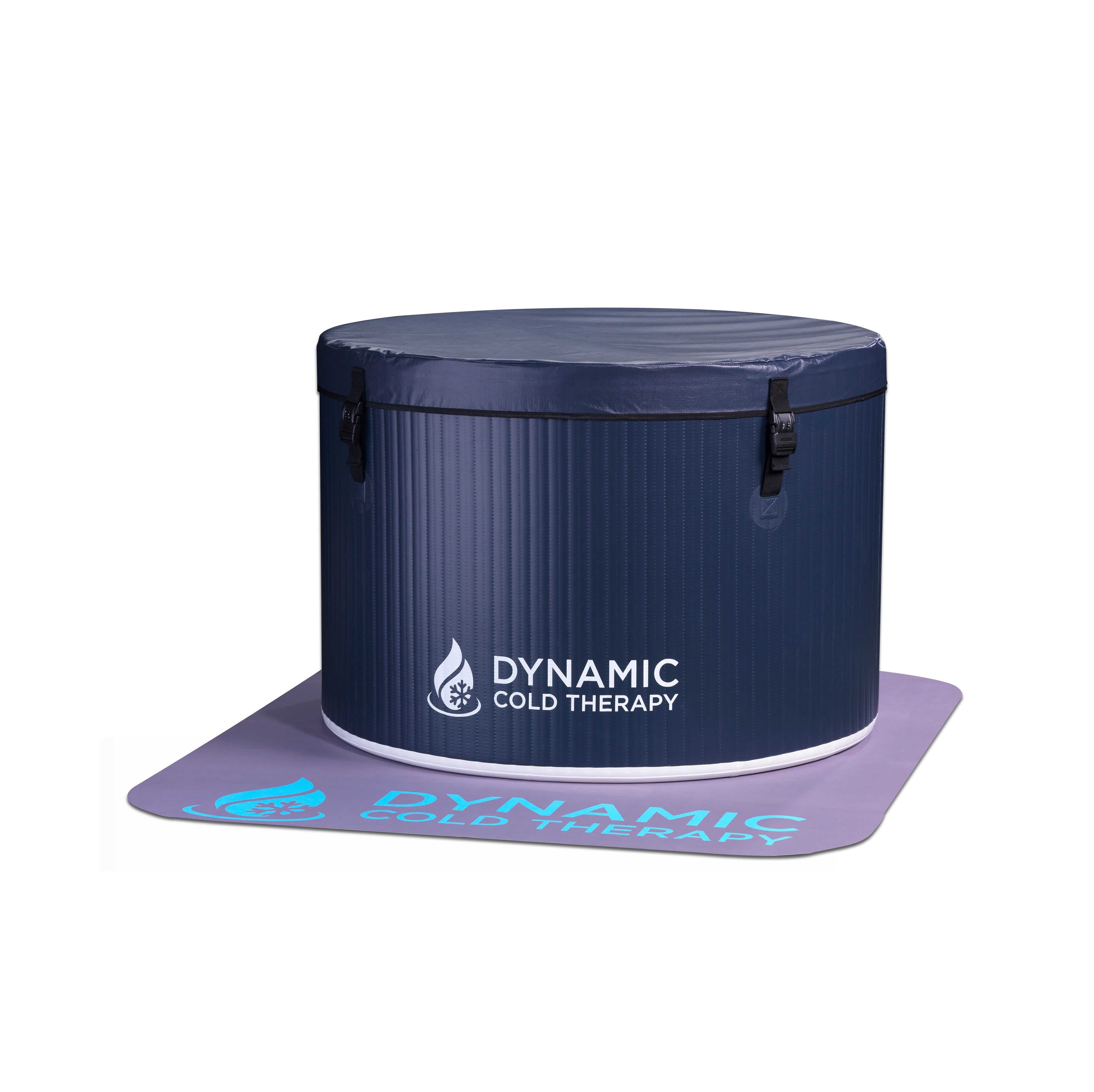 Navy blue cold therapy tub with 'Dynamic Cold Therapy' branding on a white background