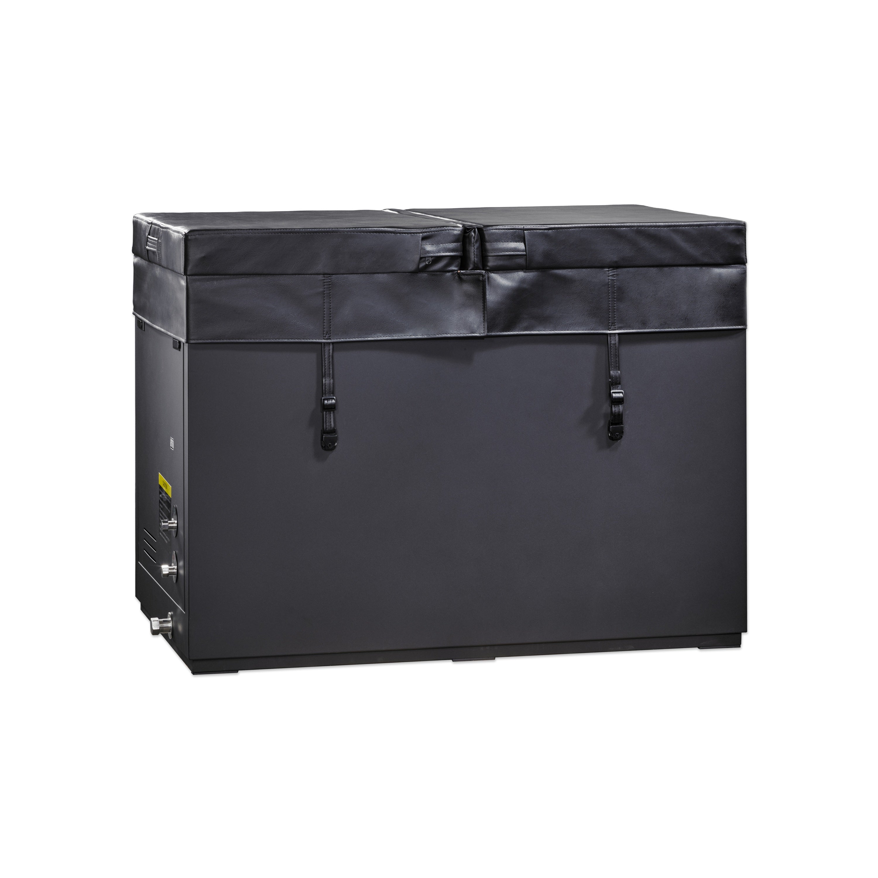 Black cold tub with a lid on a white background