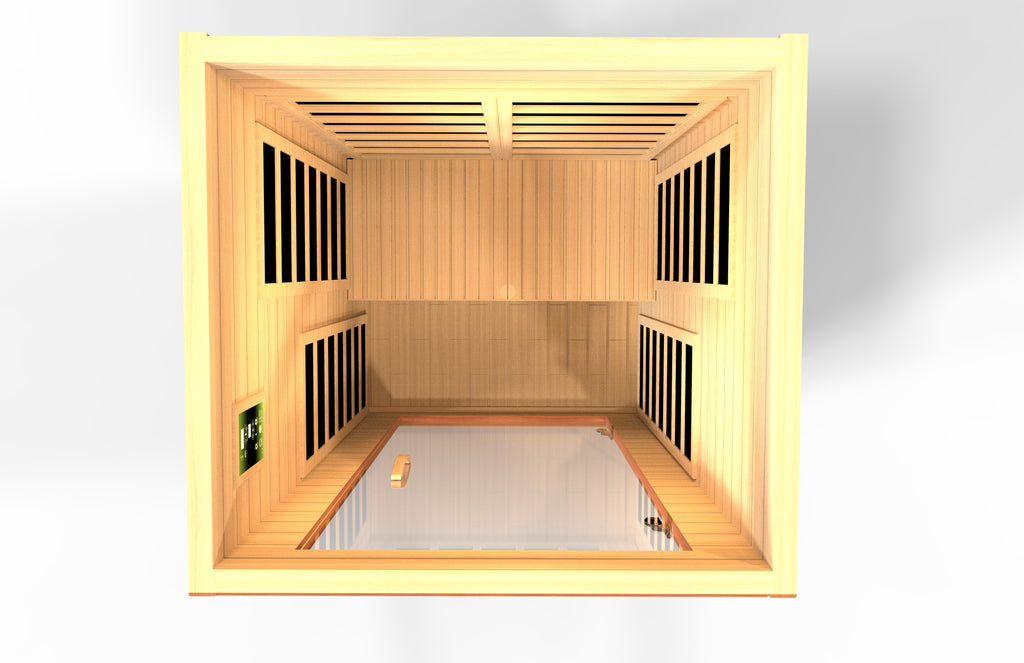 Top View Wooden sauna with a light interior on a white background