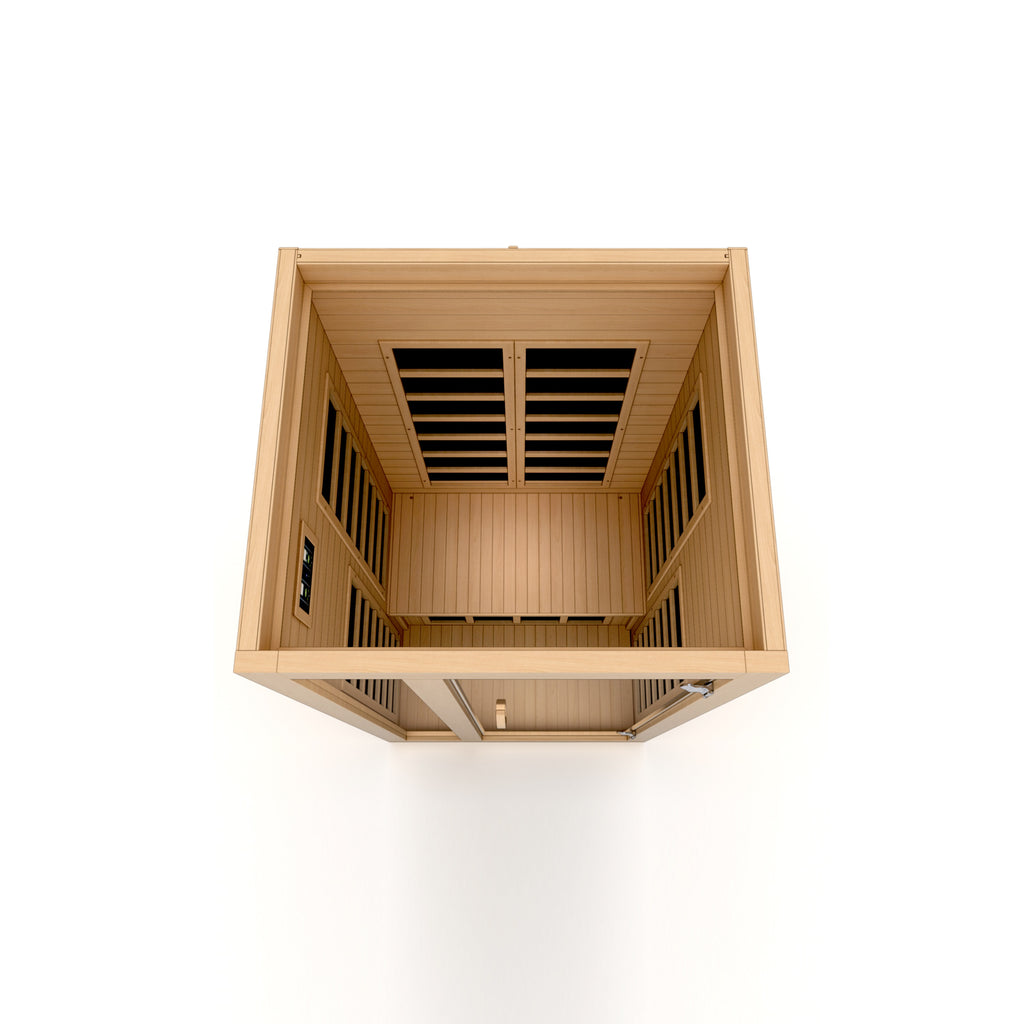 Top View Wooden sauna interior on a white background
