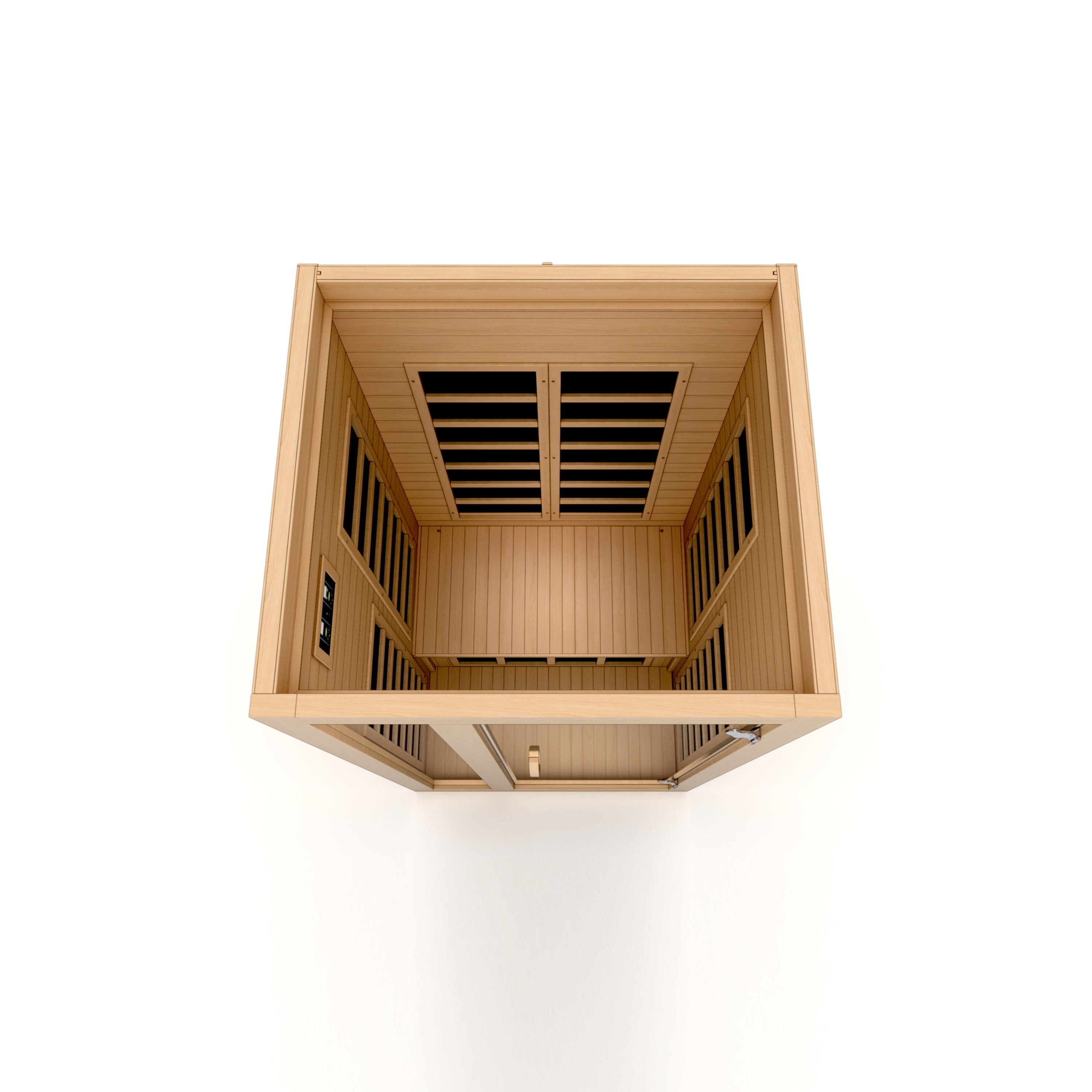 Top View Wooden sauna interior on a white background