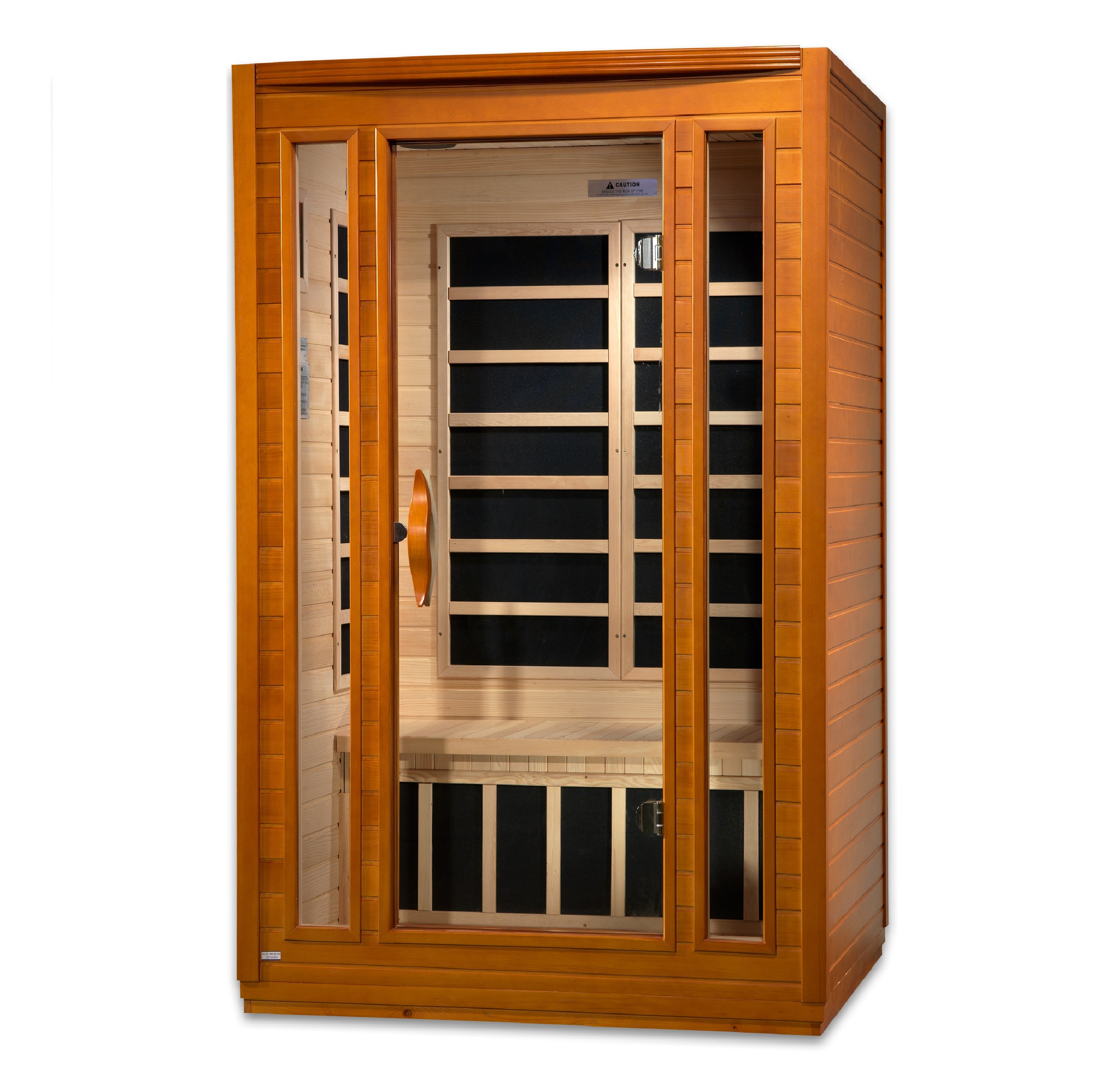Wooden sauna with glass door
