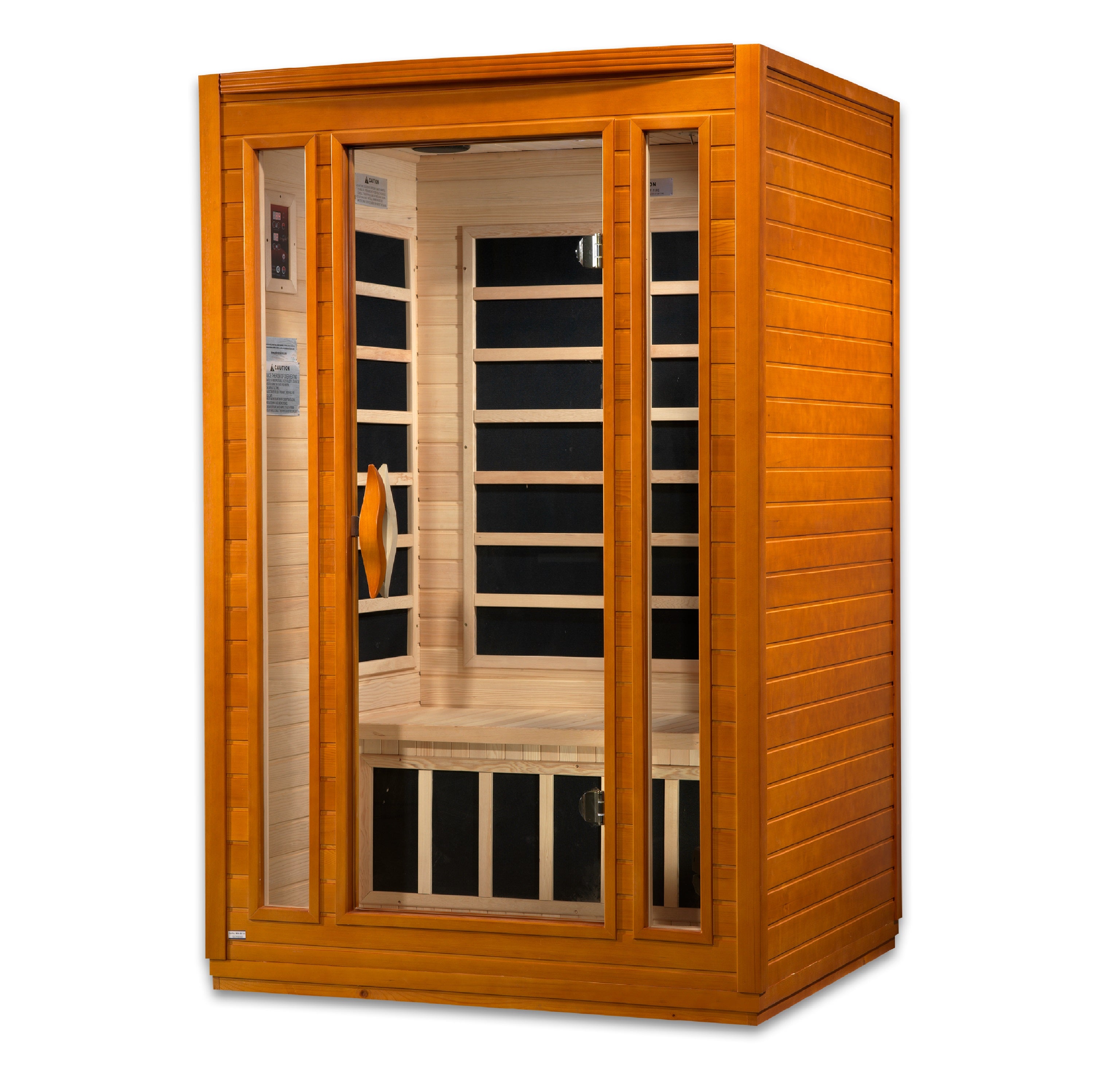 Wooden sauna with glass door