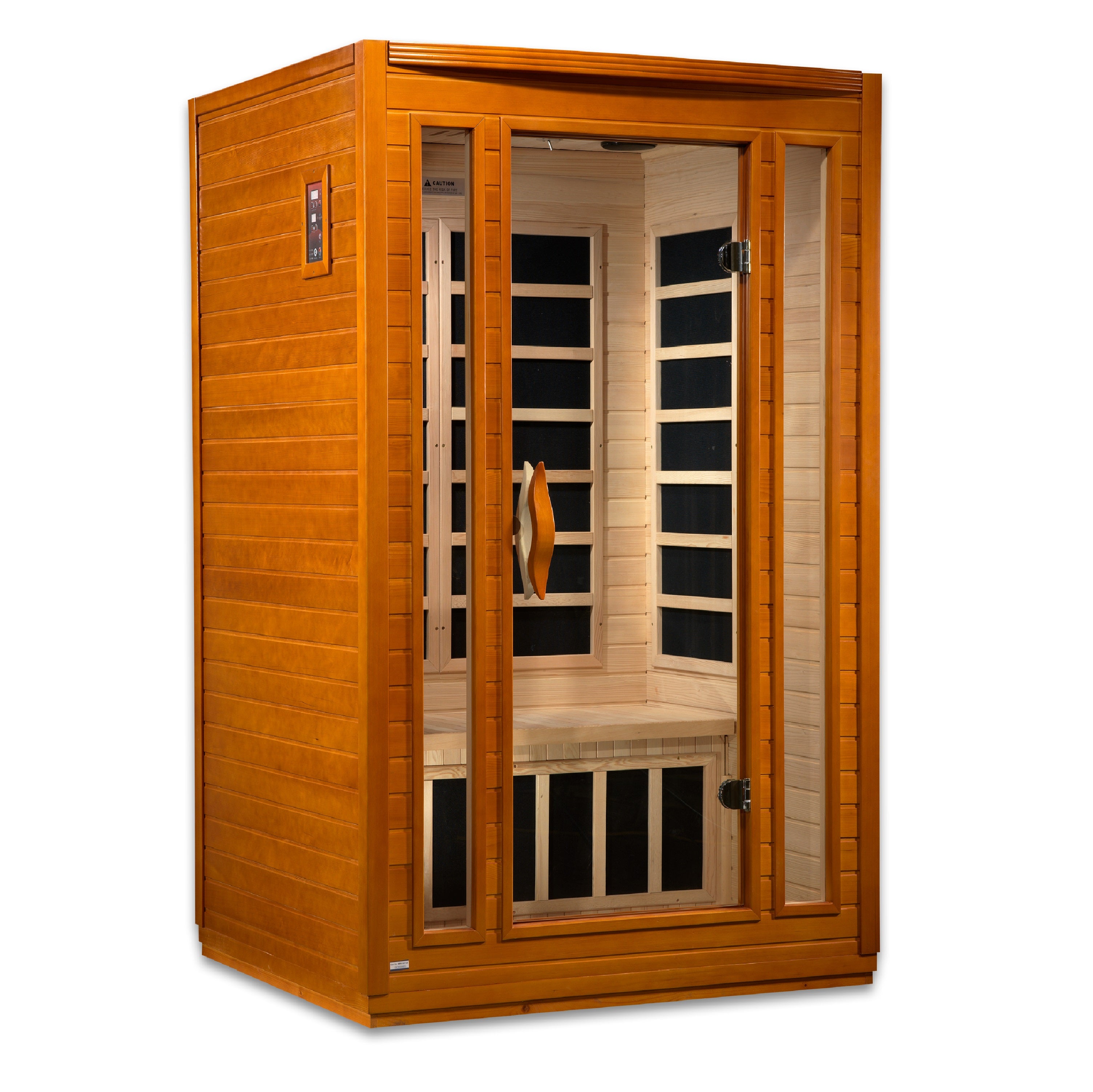 Wooden sauna with glass door