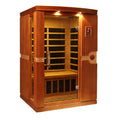 Wooden infrared sauna with glass door on a white background