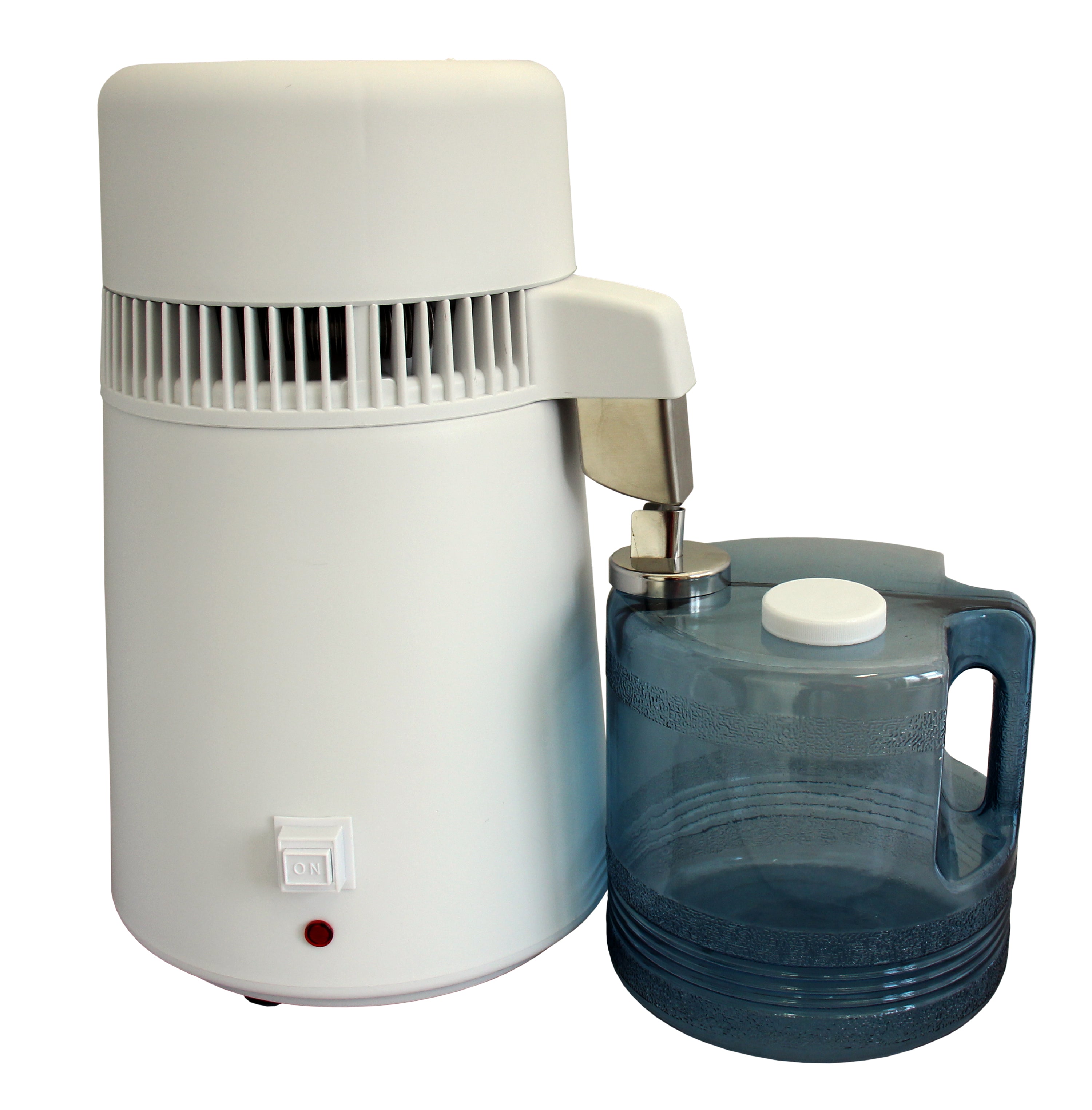 Water filter system with a blue container on a white background
