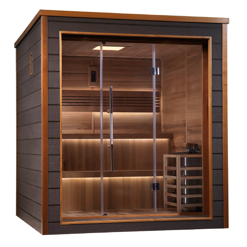 Outdoor Wooden sauna with glass door