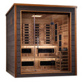Wooden sauna with glass door on a white background