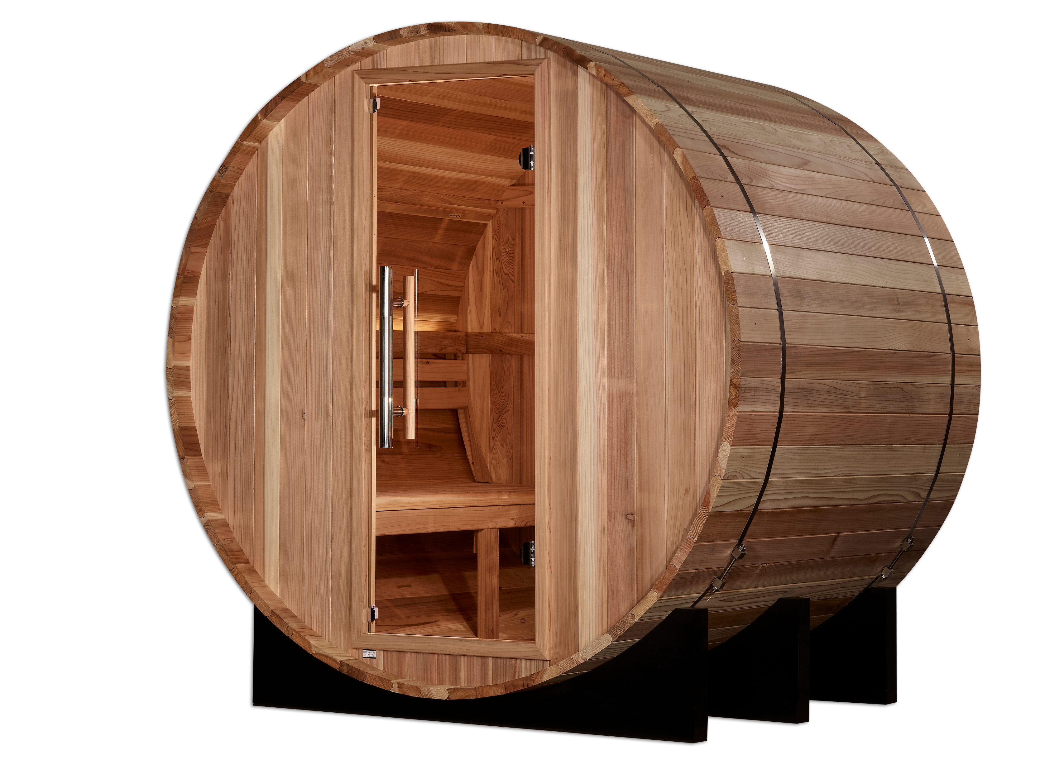Wooden barrel sauna on a white background