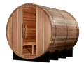 Wooden barrel sauna, glass door
