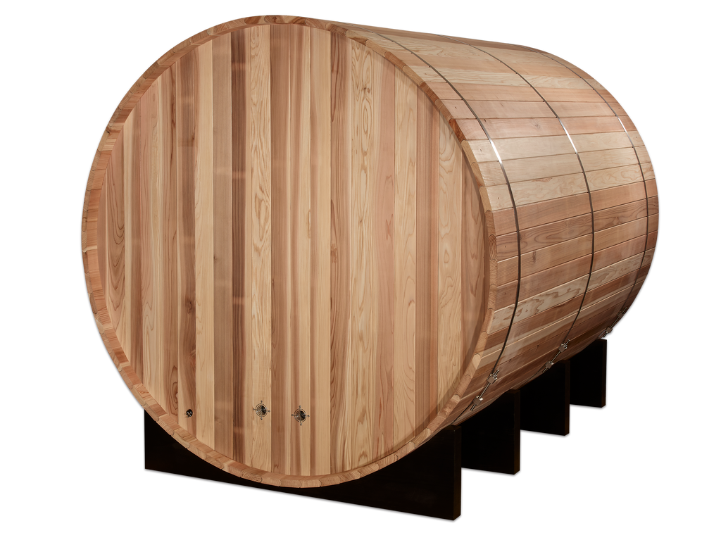 Wooden barrel on a stand with a clear background