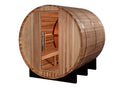 Wooden barrel-shaped sauna on a white background