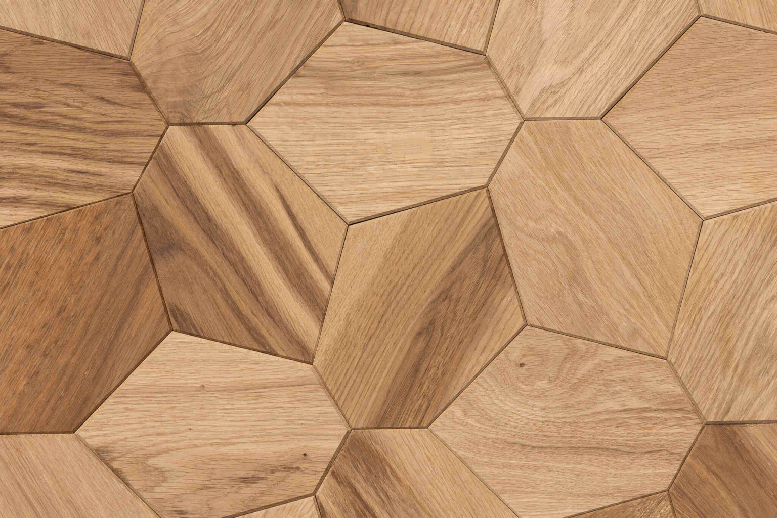 Hexagonal wooden tiles arranged in a pattern