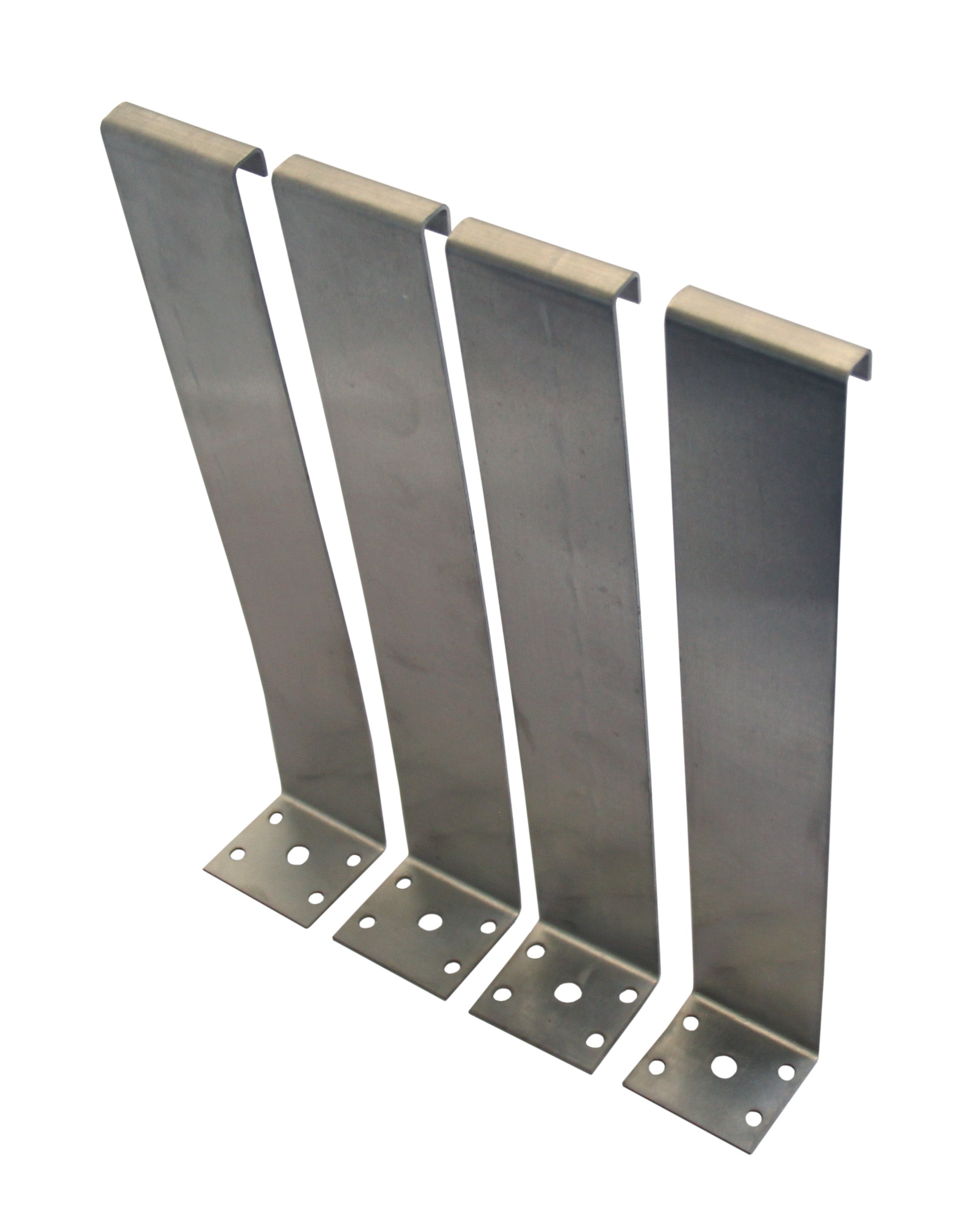 Four metal brackets on a white background