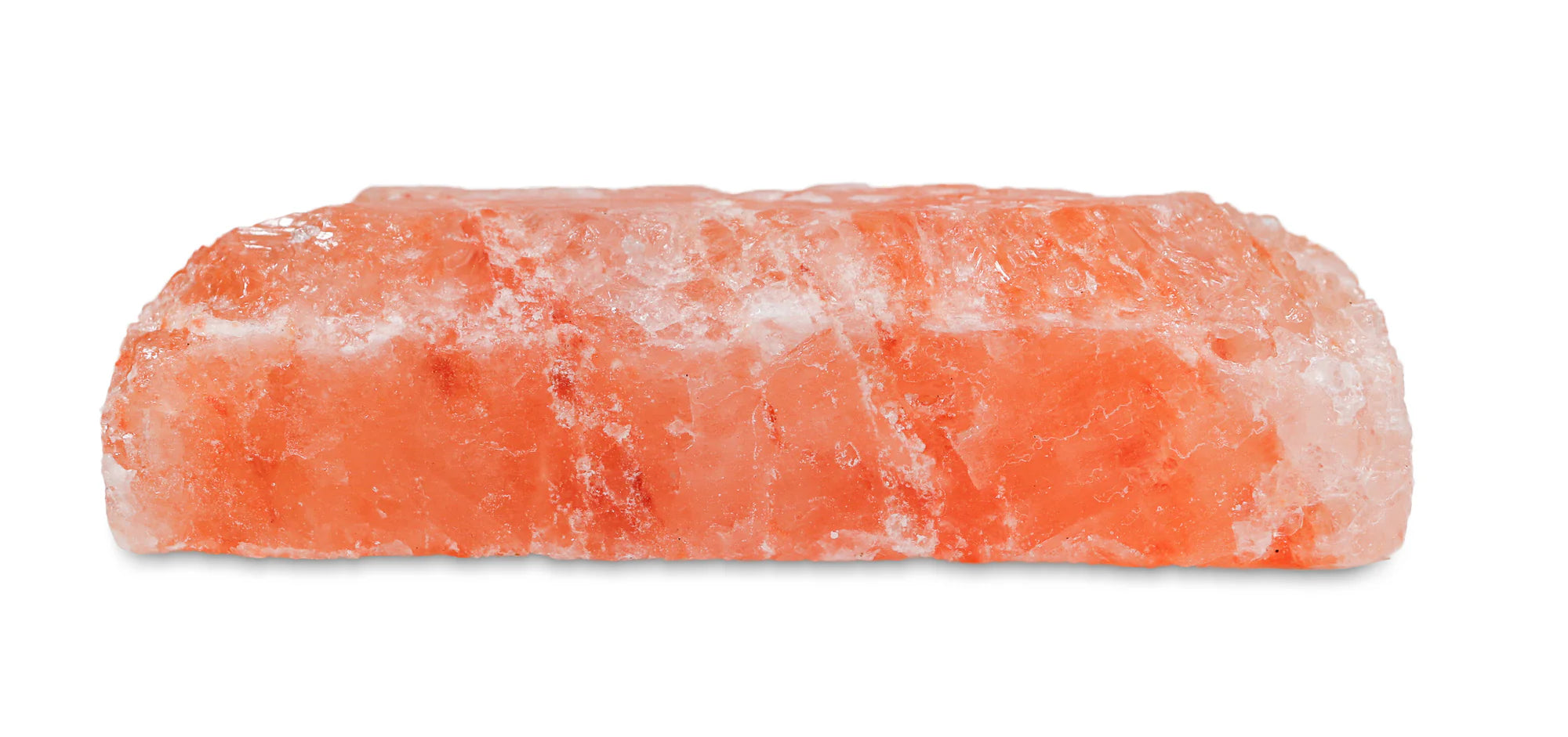 Himalayan salt block with pink and white coloration on a white background
