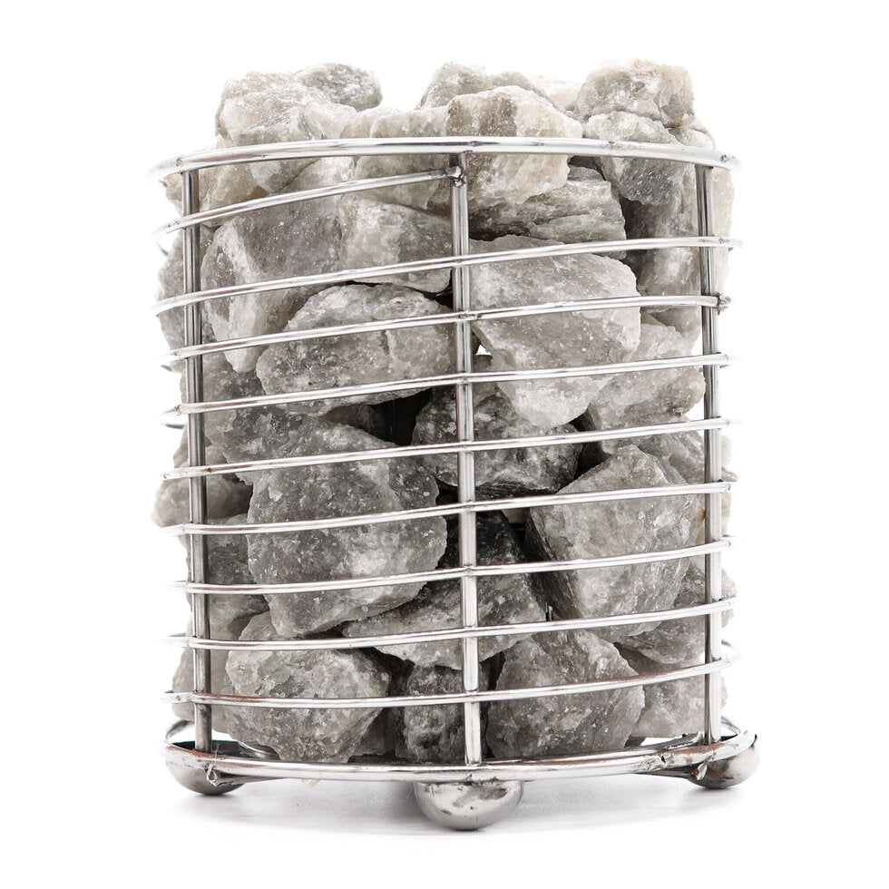 stainless steel salt lamp with gray salt chunks