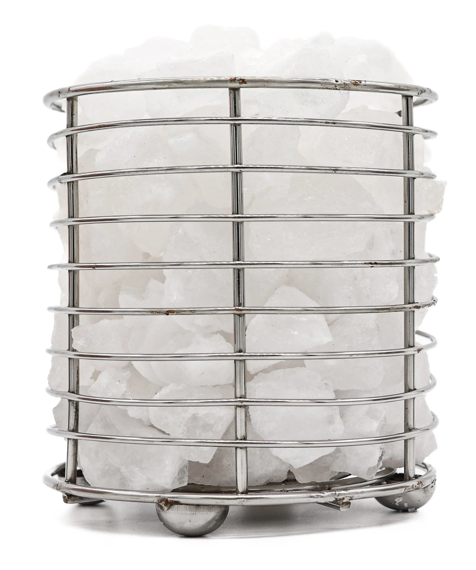 Stainless steel salt lamp with white salt