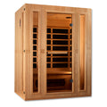 Wooden infrared sauna with glass doors on a white background
