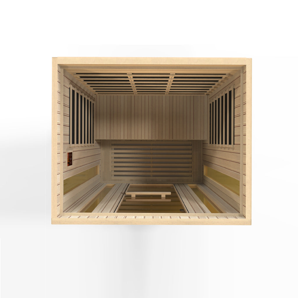 Wooden sauna interior on a white background