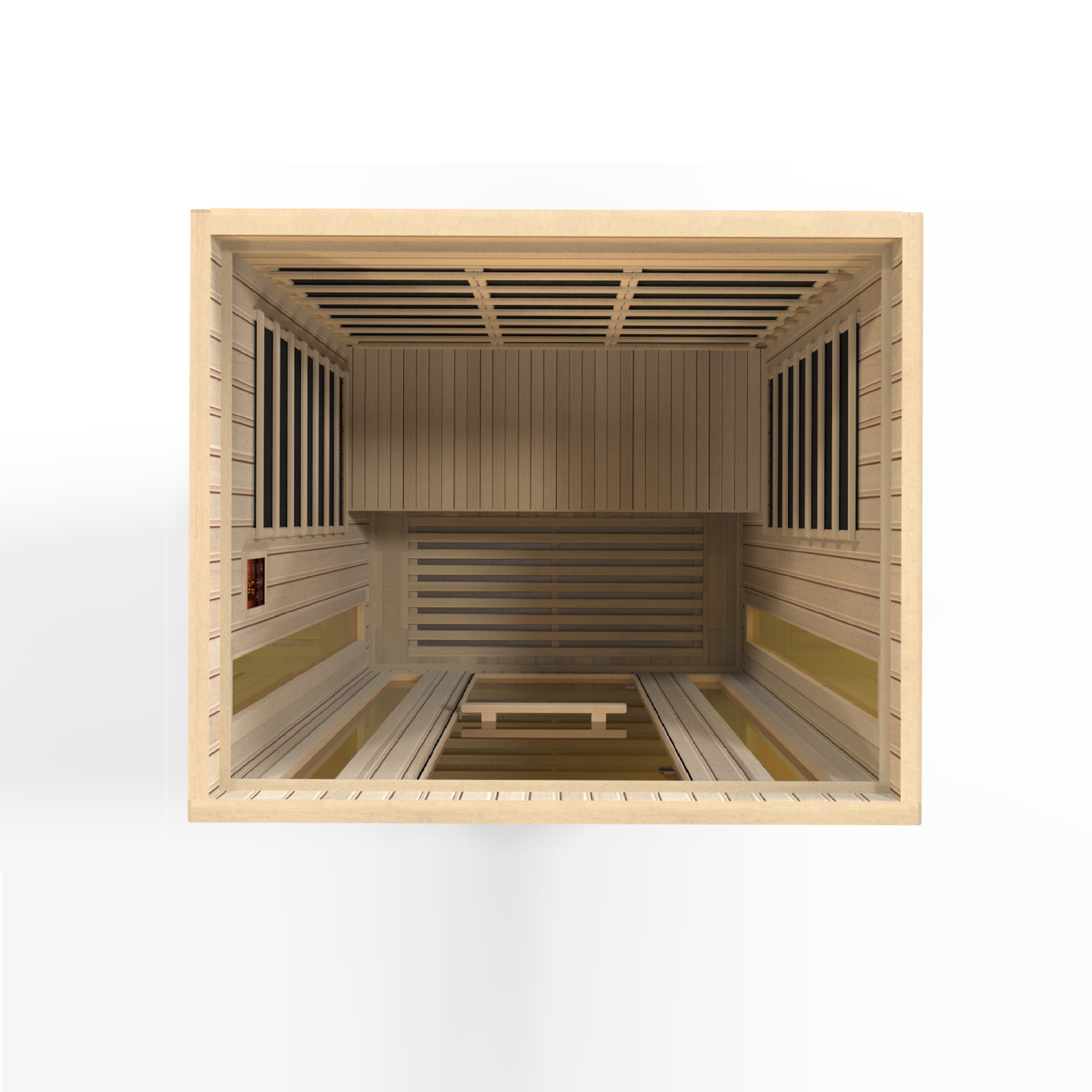 Wooden sauna interior on a white background