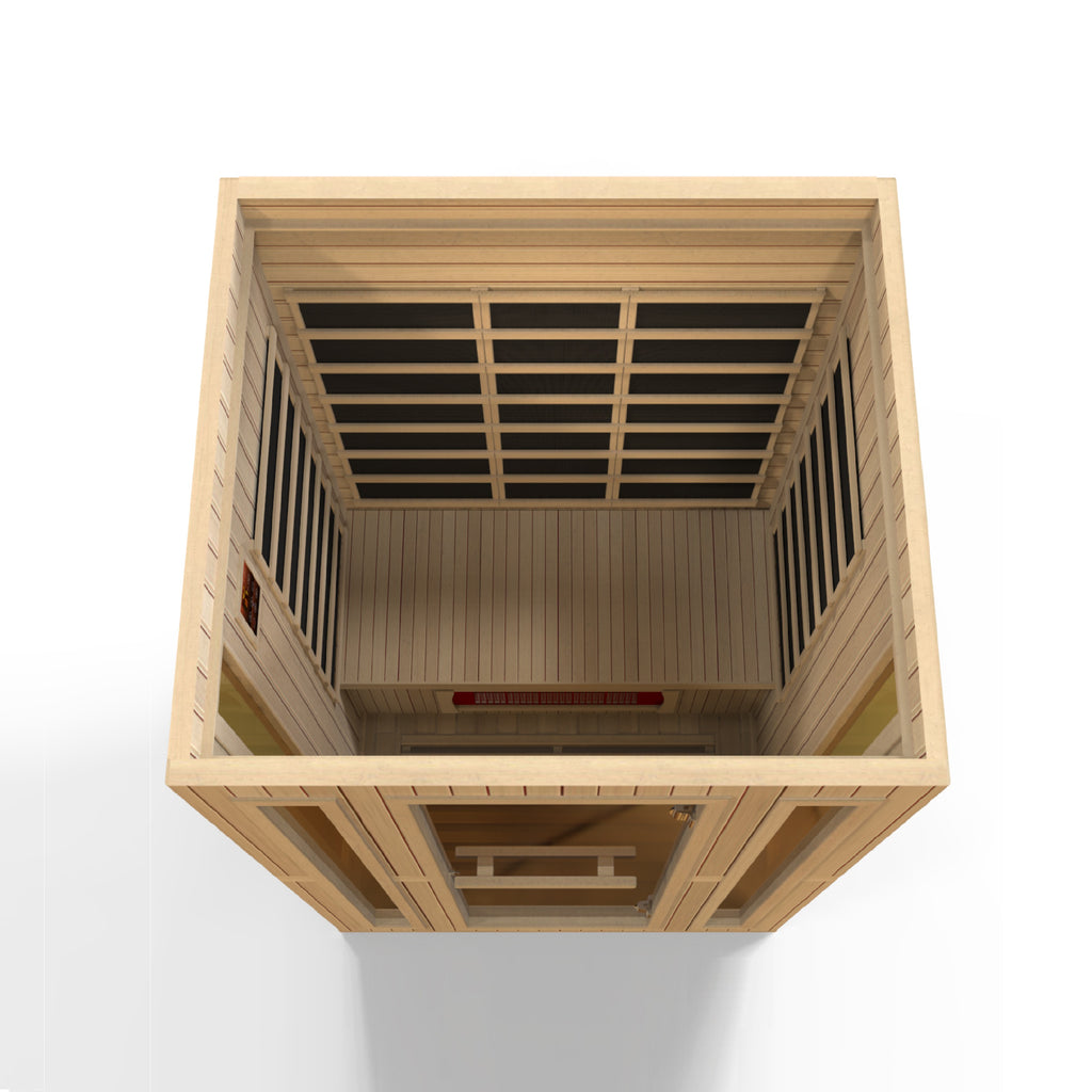 Wooden sauna interior on a white background