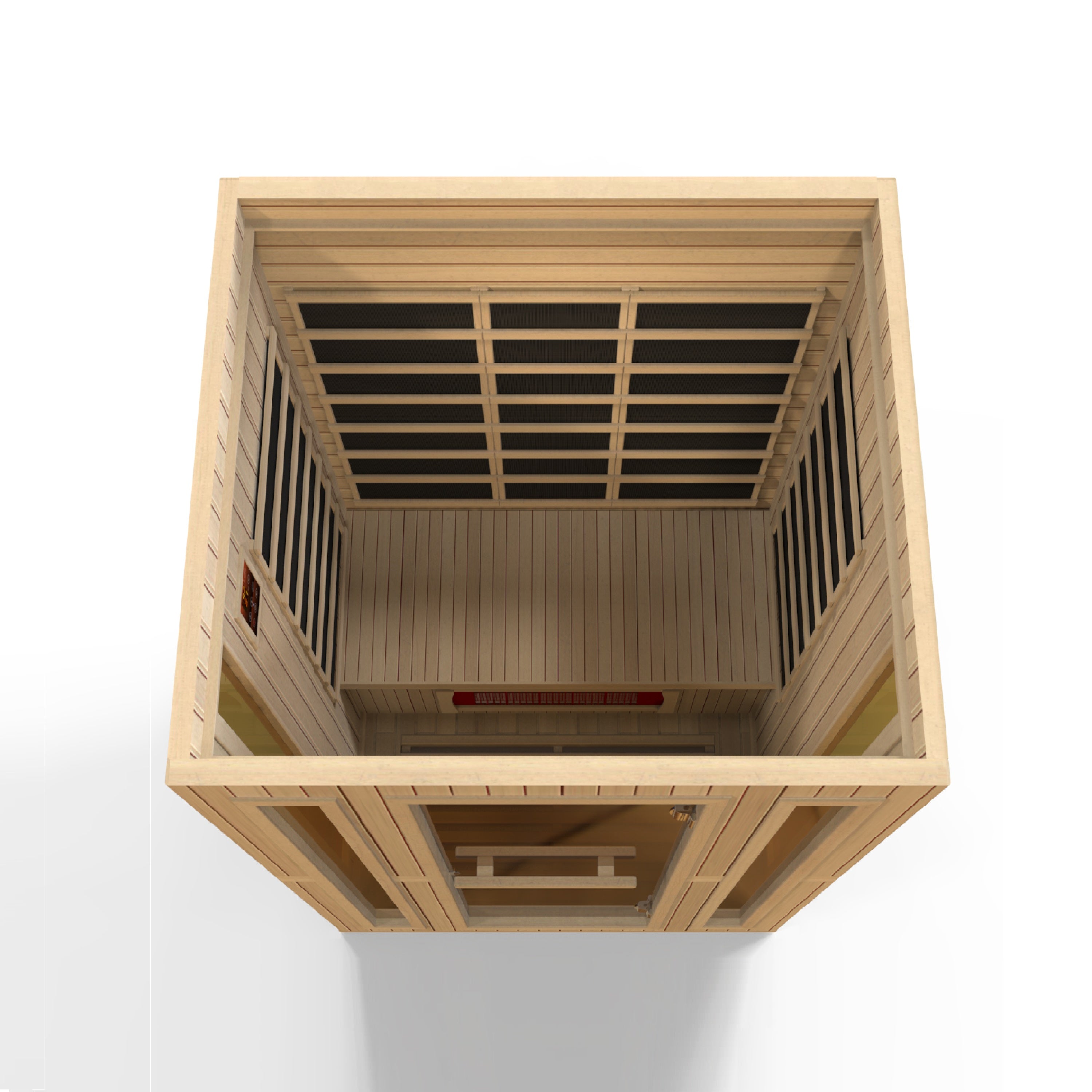 Wooden sauna interior on a white background