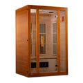 Wooden sauna with glass doors on a white background