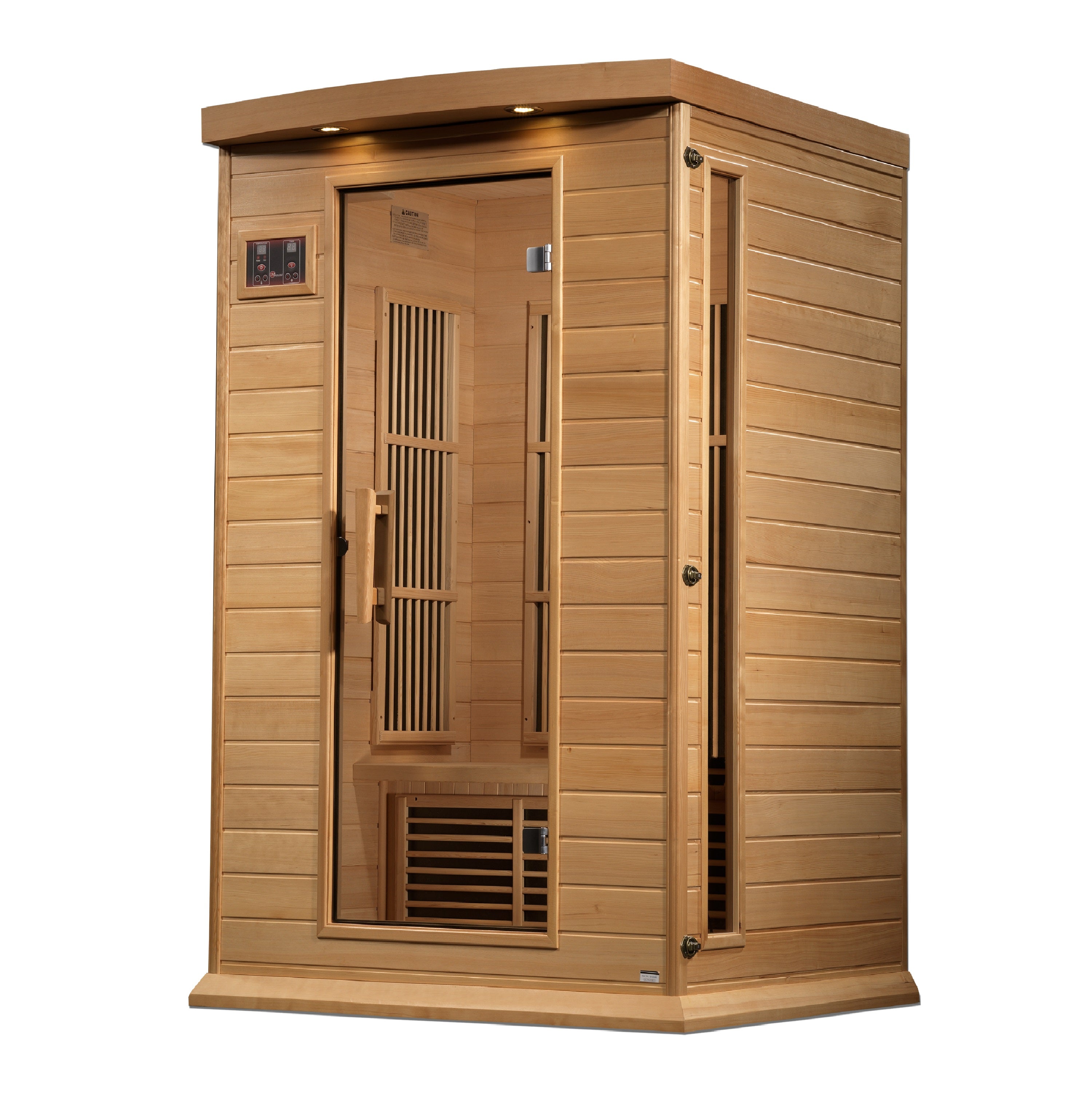 Wooden sauna with a white background
