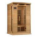 Wooden sauna with glass door