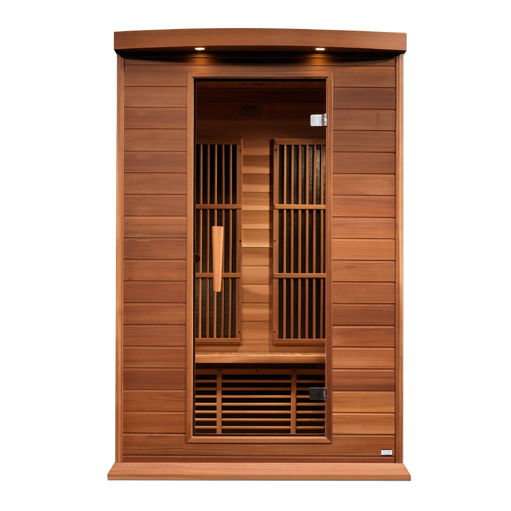 Wooden sauna with a white background