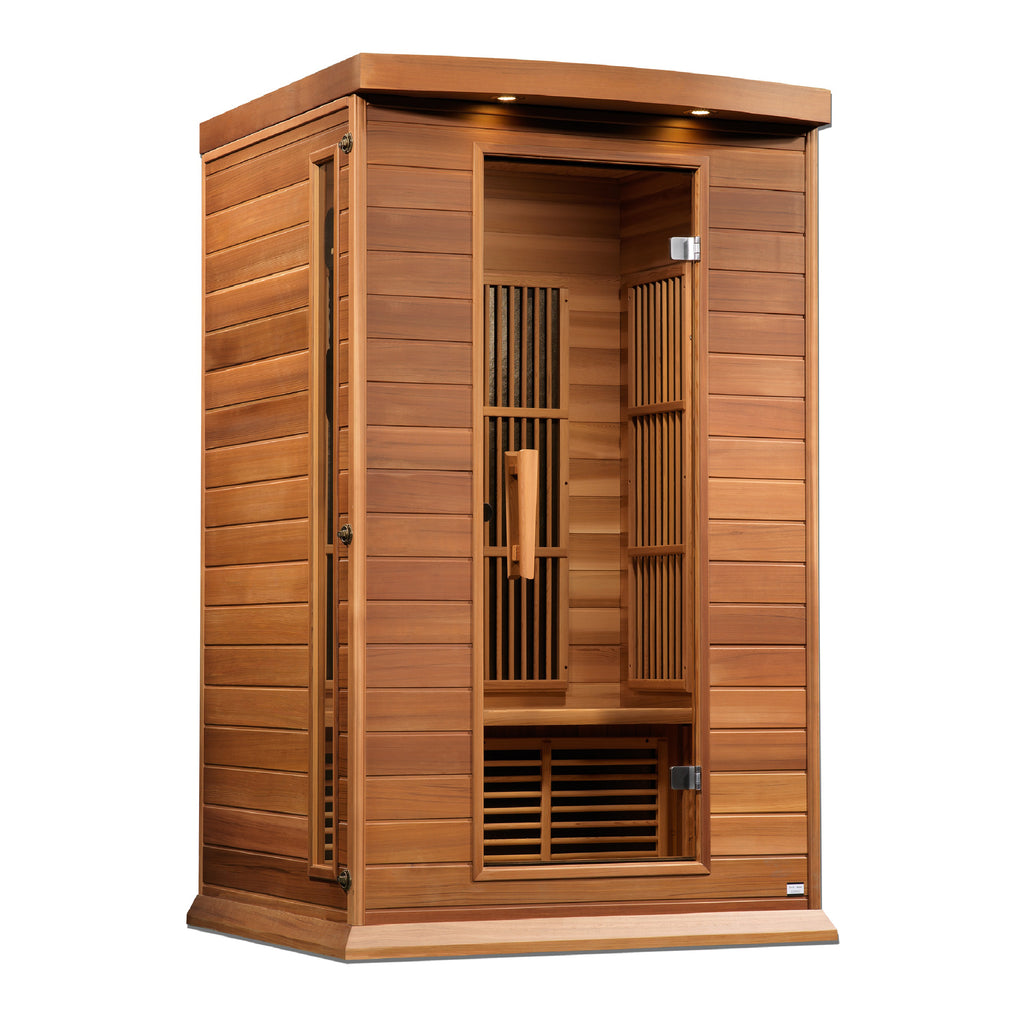 Wooden sauna with a white background