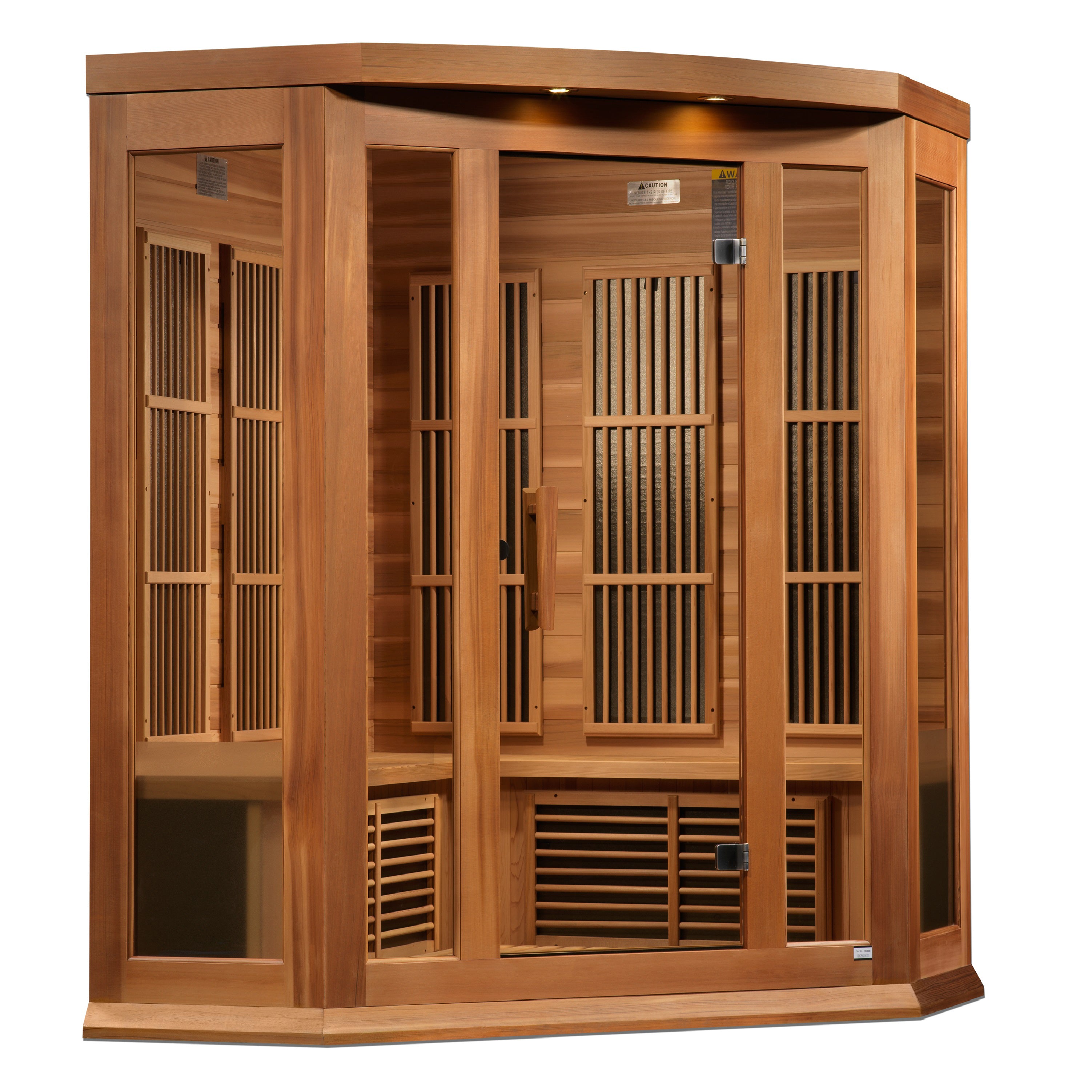 Wooden sauna with window panels