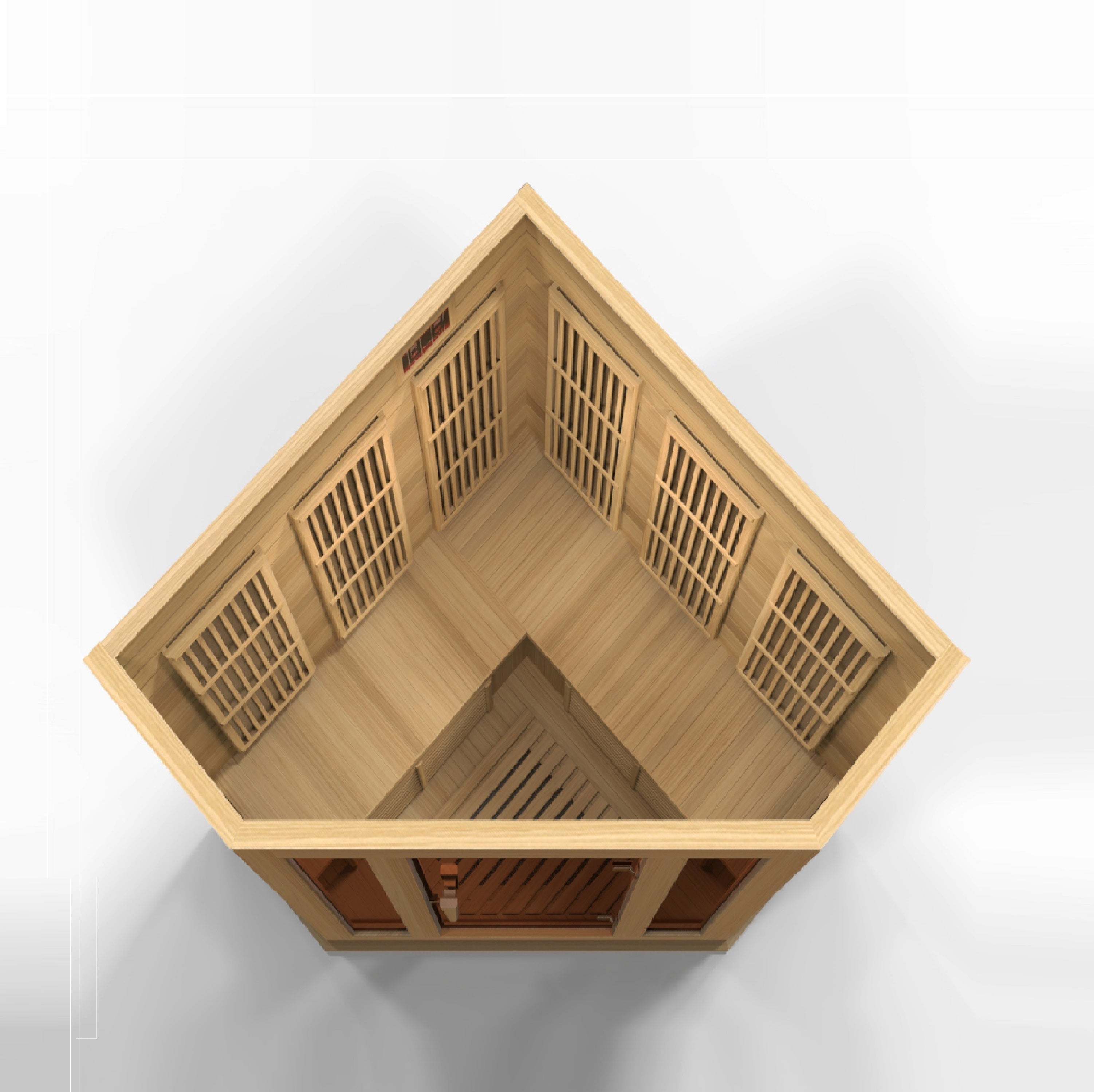 Wooden sauna with grid design on a white background