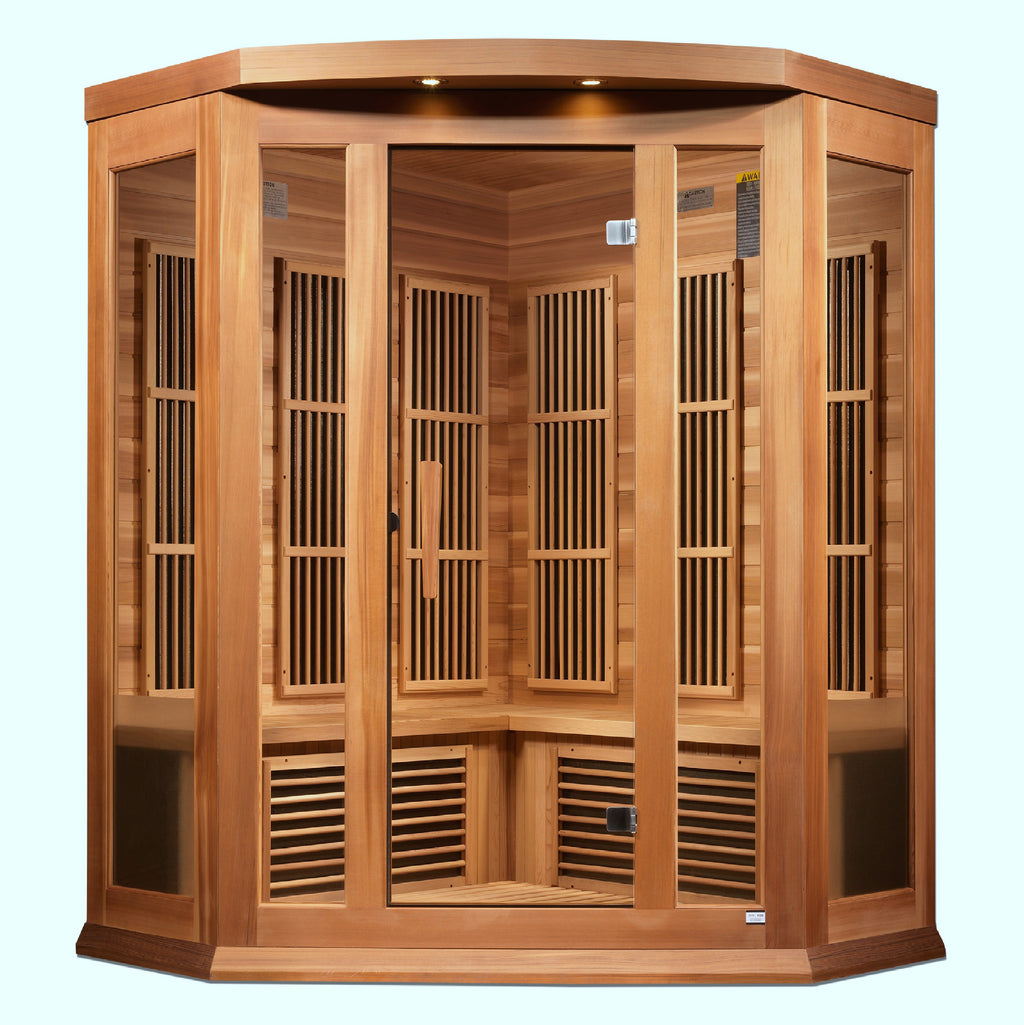 Wooden sauna with a white background