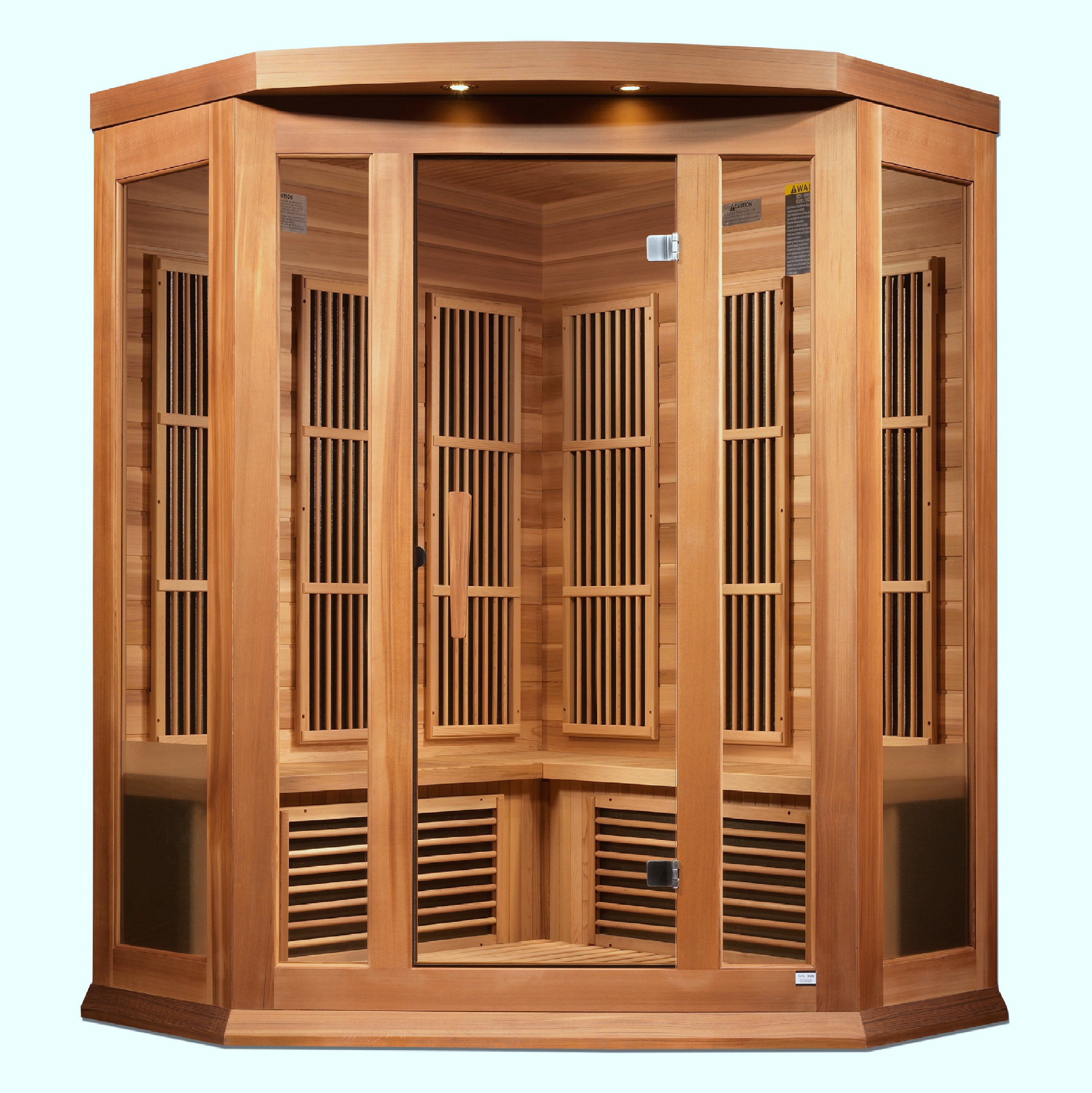 Wooden sauna with a white background