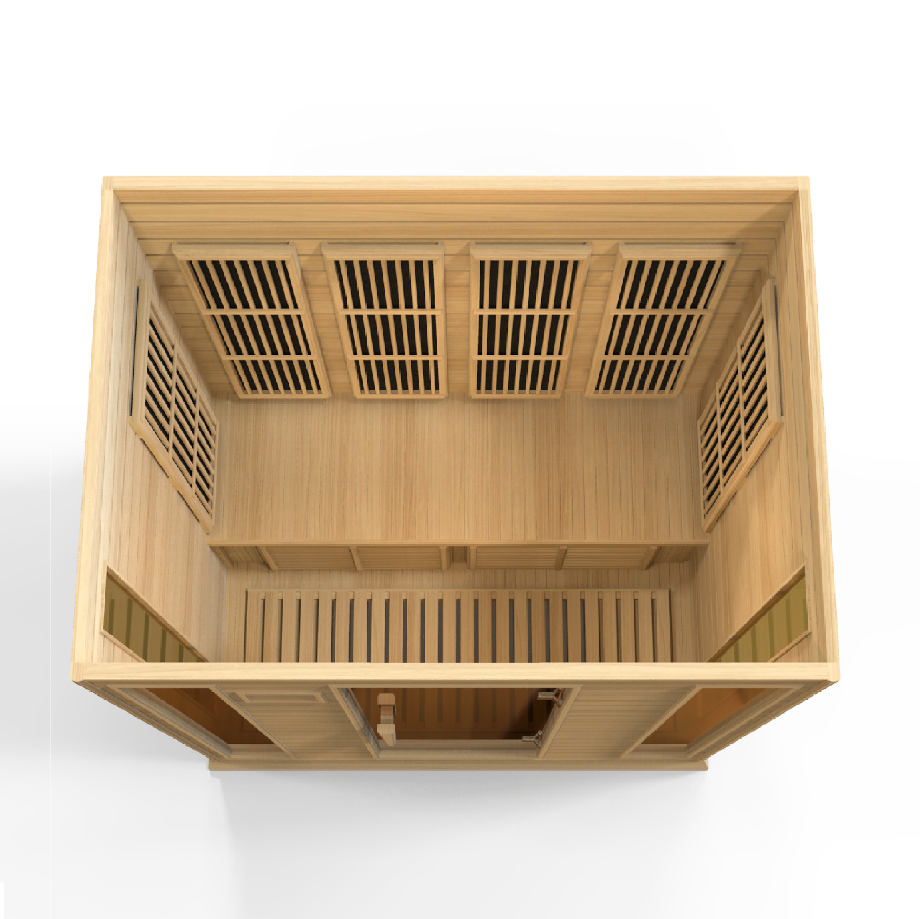 Wooden sauna with grid design on a white background