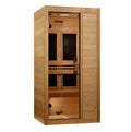 Wooden sauna with glass door on a white background