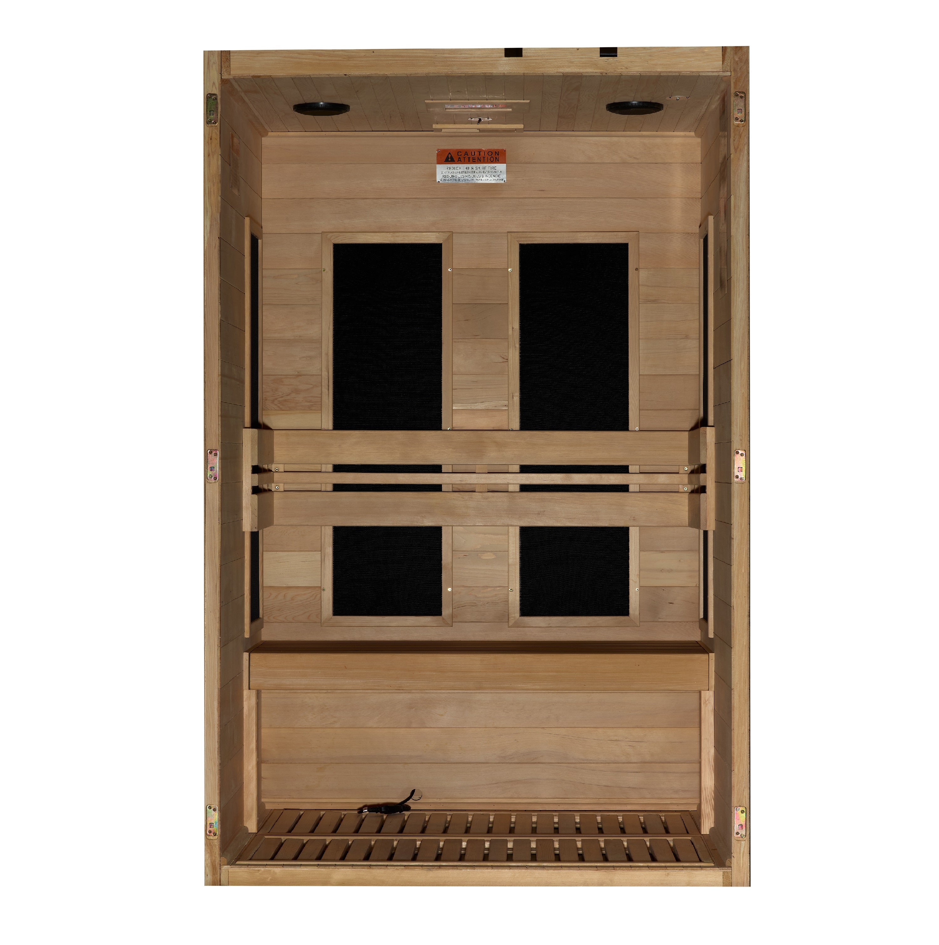 Wooden sauna with infrared on a white background panels