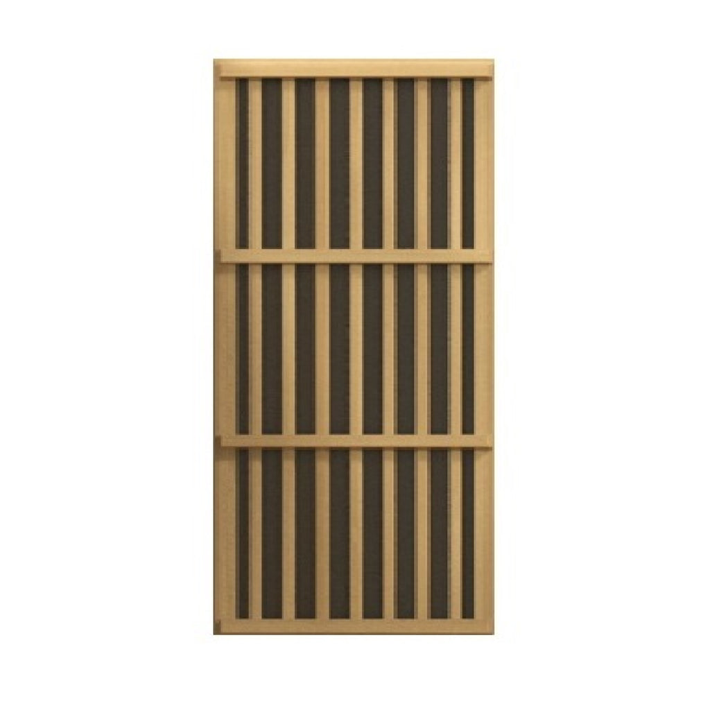 Wooden panels with horizontal slats on a white background