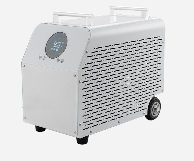 White chiller with digital display on a white background
