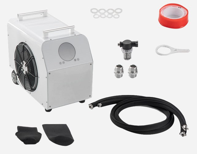 Air chiller unit kit with components on a white background