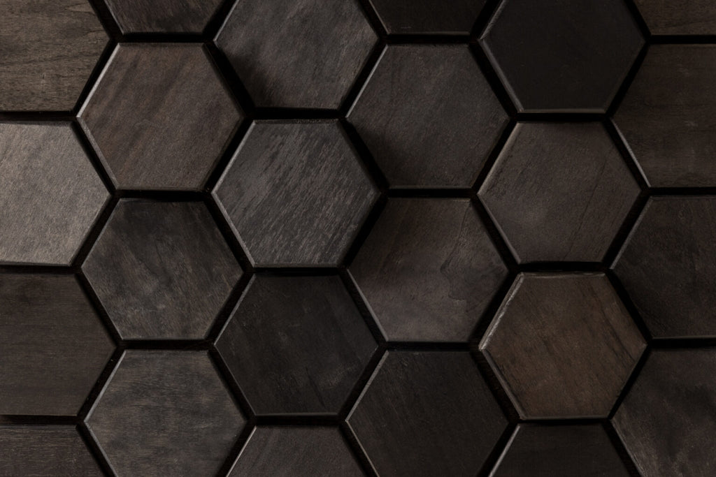 Hexagonal wooden tiles arranged in a pattern