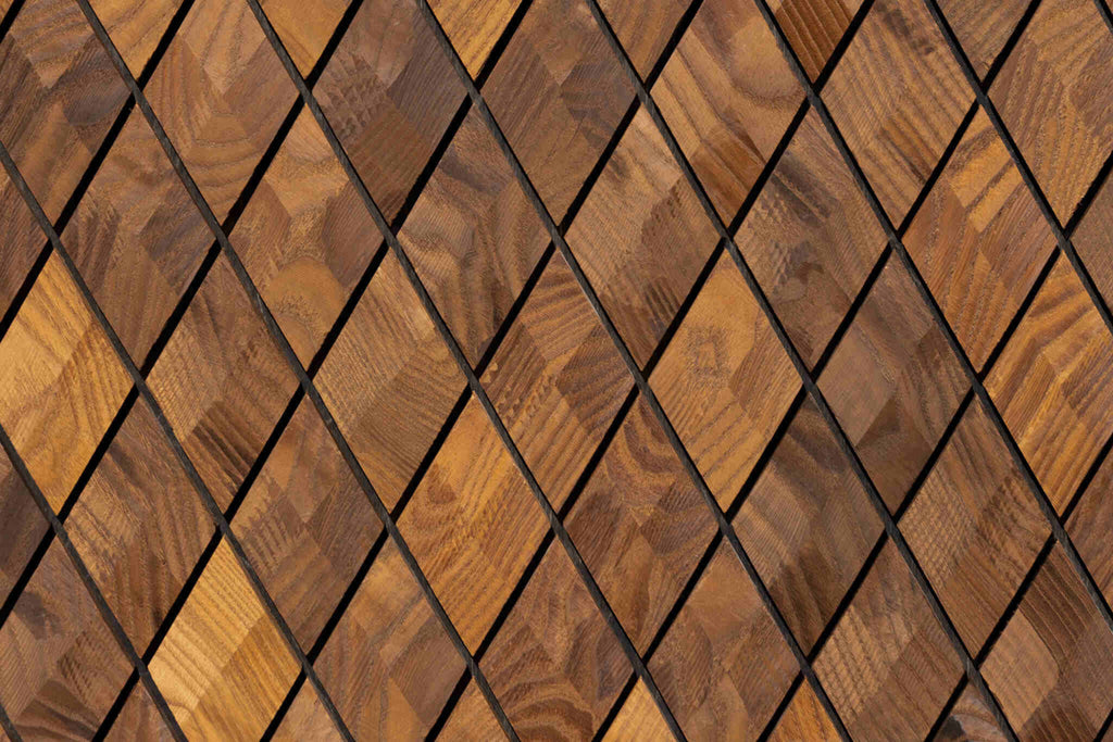 Wooden tiles with a diamond pattern in brown and black